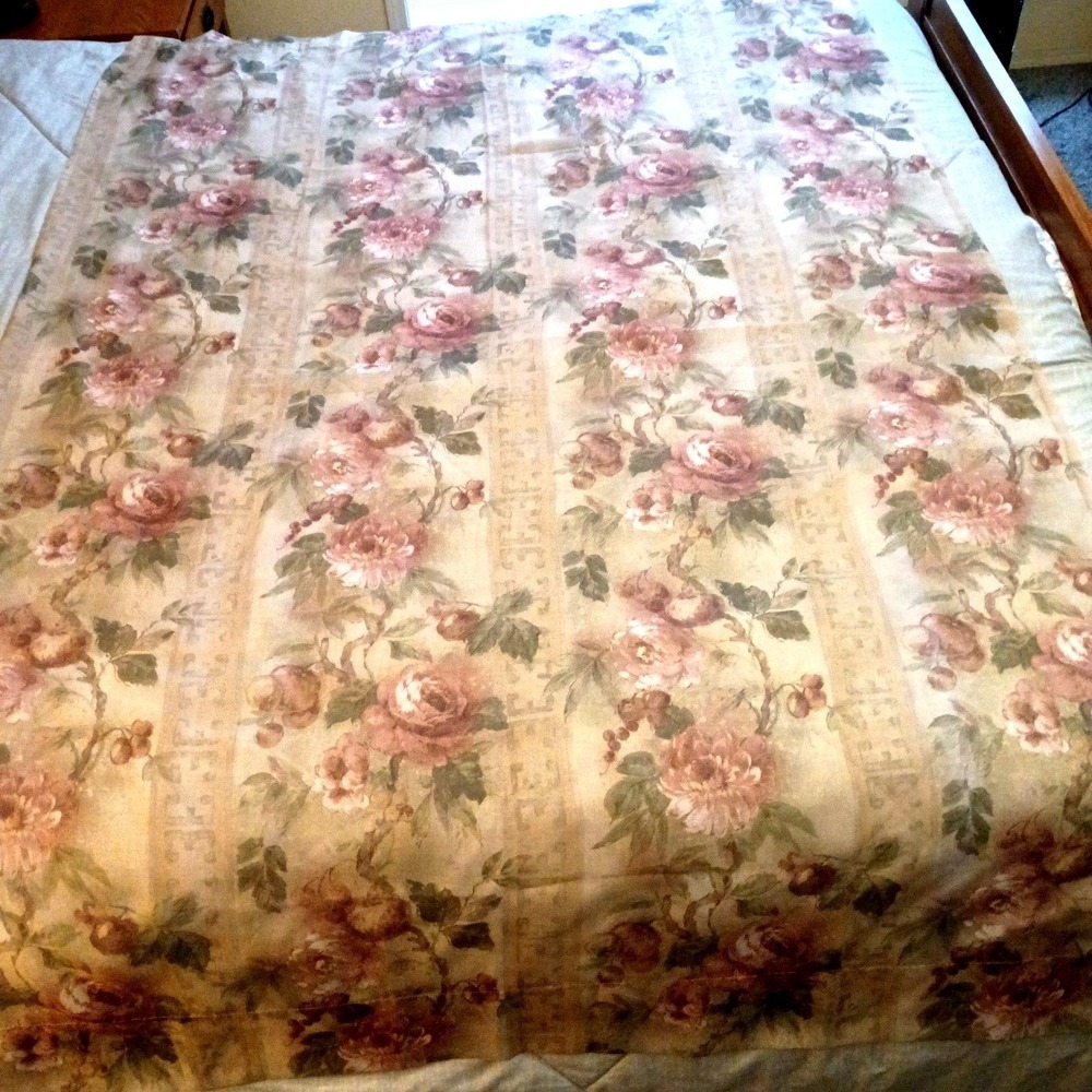 2 Croscill Jacqueline Rose Greek Key Floral 58 x 86 Semi-Sheer Curtain Panels